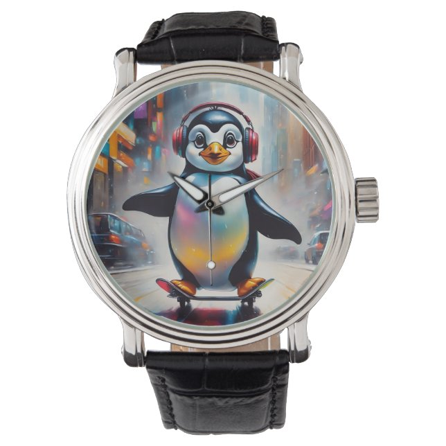 Pingvin Digital Art Måleri Cool Armbandsur (Framsida)