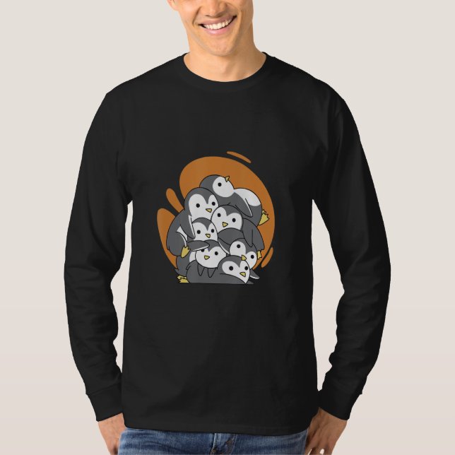 pingvin fågel pingviner söt liten grupp t shirt (Framsida)