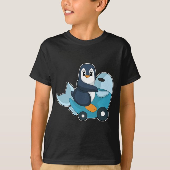 Pingvin Fisk Scooter T Shirt (Framsida)