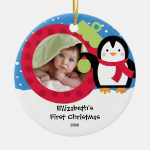 Pingvin för prydnad för Babys första julfoto Julgransprydnad Keramik