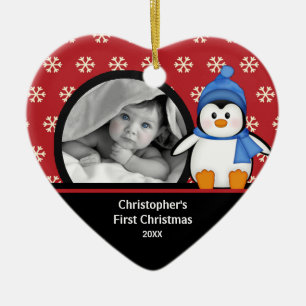 Pingvin för prydnad för Babys första julfoto Julgransprydnad Keramik
