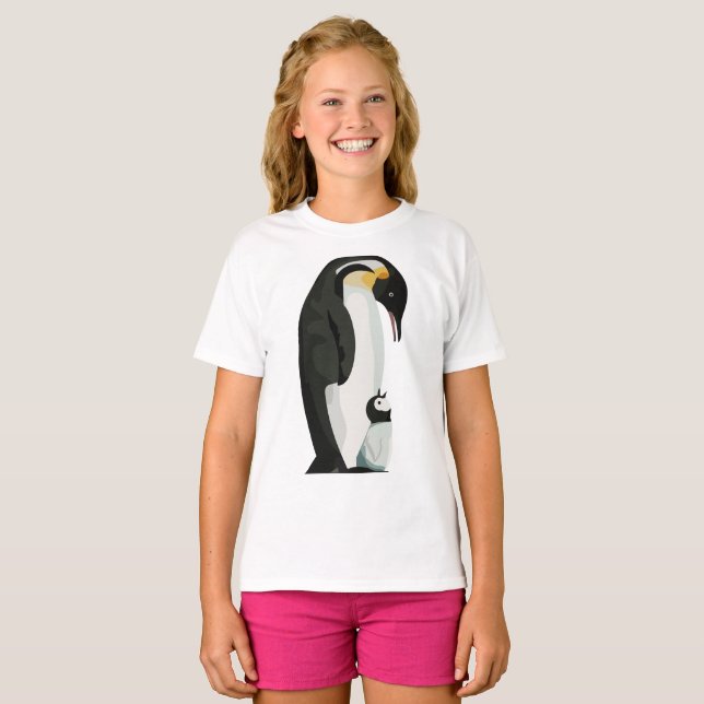 Pingvin Förälder och Unge Bindning Konst T Shirt (Hel framsida)