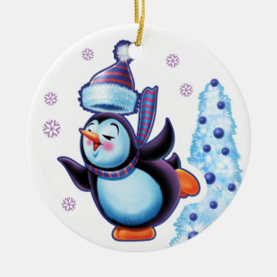 Pingvin från dubbla på julsidan/snögubbe julgransprydnad keramik