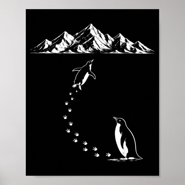 Pingvin går ensam till bergen nihilistisk fågel poster (Framsidan)