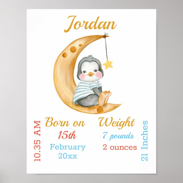Pingvin Halvmåne Baby Statistik Poster (Framsidan)