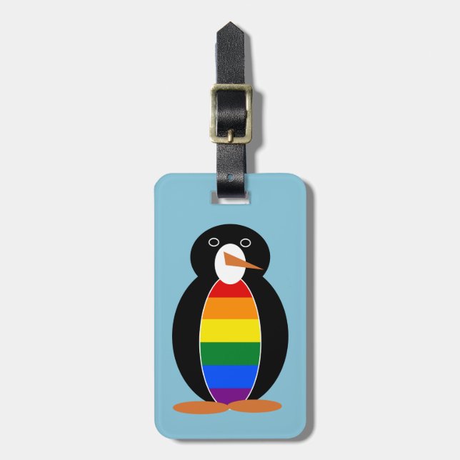 Pingvin iklädd HBTQ-regnbågsflaggan Bagagebricka (Vertikal Framsida)
