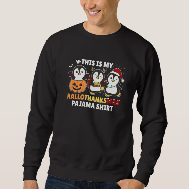 Pingvin jul halloween kostym Hallothanksmas Lång Ärmad Tröja (Framsida)