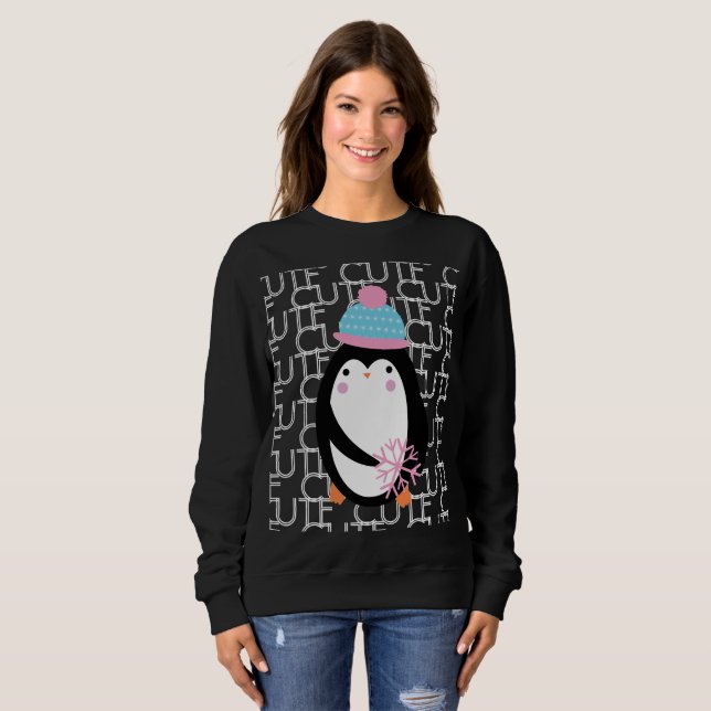 Pingvin jul söta snöflinga vinter t shirt (Hel framsida)