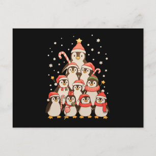Pingvin julgran snö tomtehatt Xmas högtid Helg Vykort