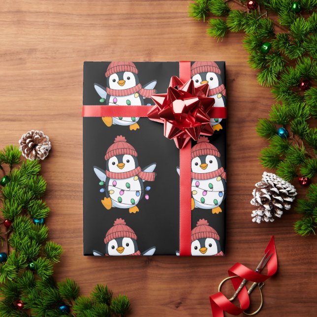 Pingvin Jultomte Ljus Jul Pingviner Xmas Presentpapper (Julgåva)