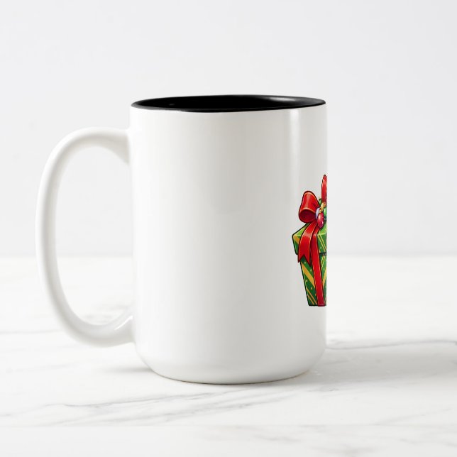 Pingvin-Jultomte med present Två-Tonad Mugg (Vänster)