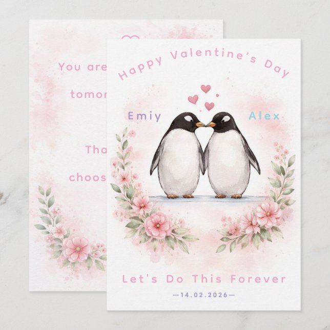 Pingvin Kärlekskort – Sött Kärlek & Alla Hjärtans  Julkort (Fram/baksida)