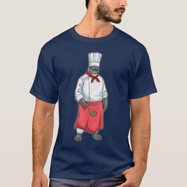 Pingvin kock chef hatt Matlagning T Shirt (Framsida)