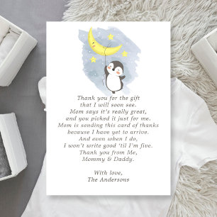 Pingvin Måne Akvarell Baby Shower Tacksamhetskort Tack Kort