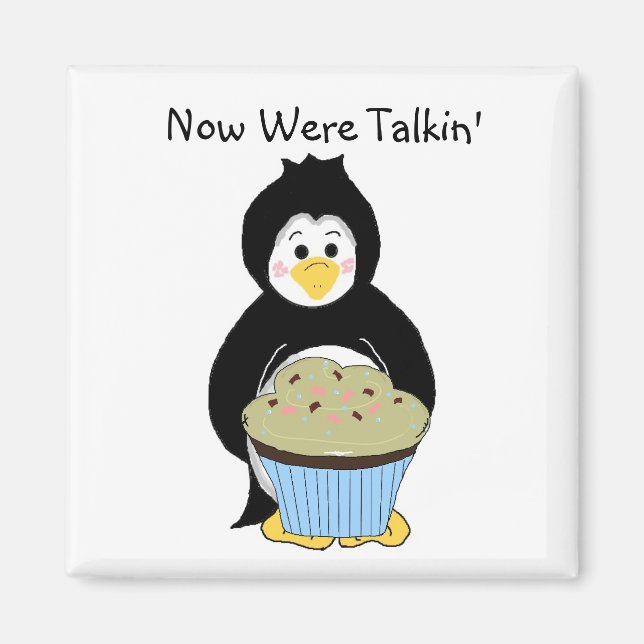 Pingvin med Cupcake Magnet (Framsidan)