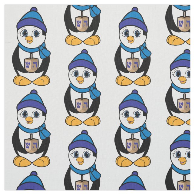 Pingvin med Dreidel på Hanukkah Tyg (Provkarta)