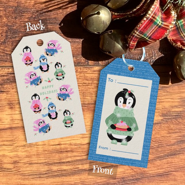 Pingvin med fikonpudding Holiday Blå Presentkort Presentetikett (Penguin with Figgy Pudding Holiday Blue Gift Tag .
)