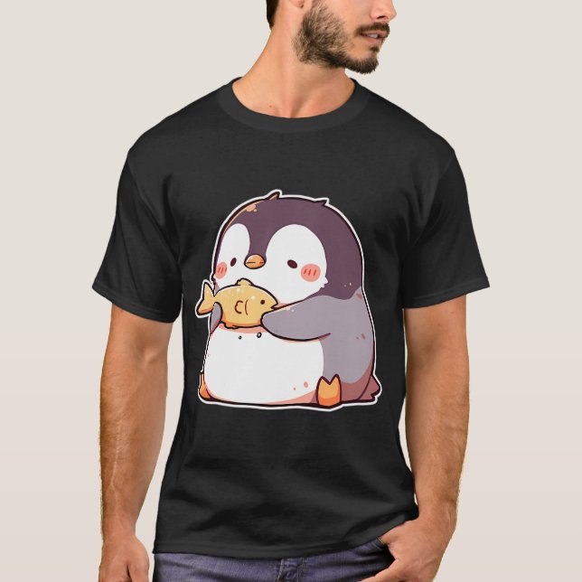 Pingvin med fisk t shirt (Framsida)