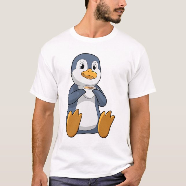 Pingvin med kaffekopp t shirt (Framsida)