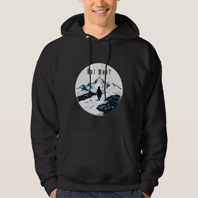 Pingvin Men Varför? – Existentiell Meme-märke Hoodie (Framsida)