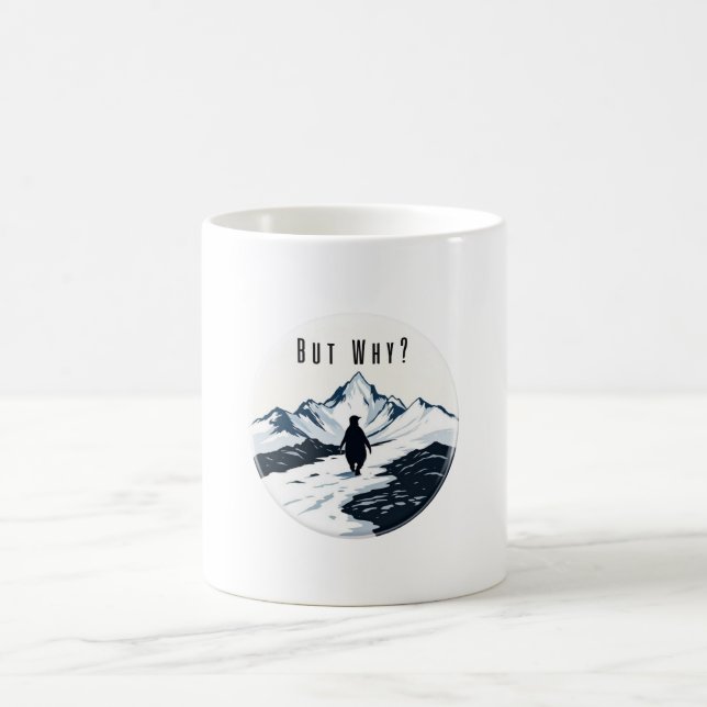 Pingvin Men Varför? – Existentiell Meme-märke Kaffemugg (Center)