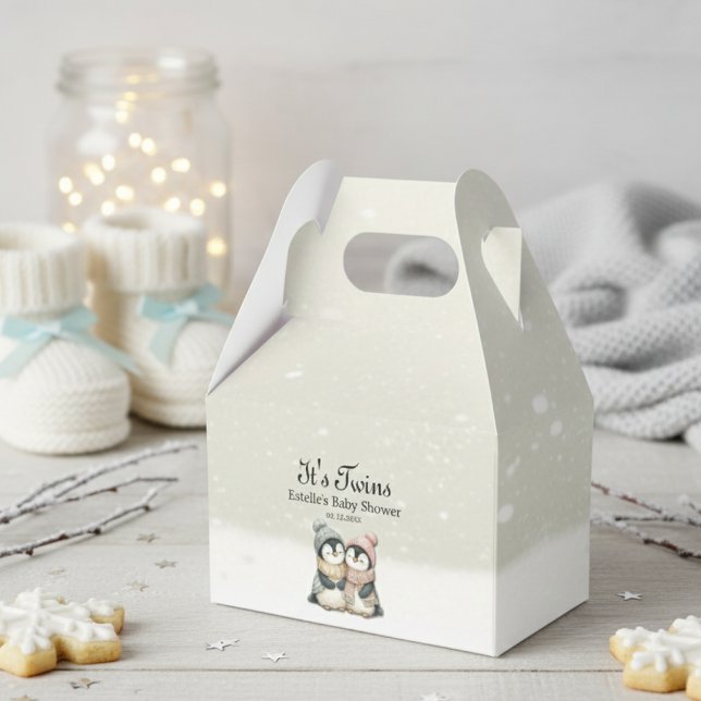 Pingvin Neutrala Tvillingar Baby Shower Vinter Tem Presentaskar (Skapare uppladdad)