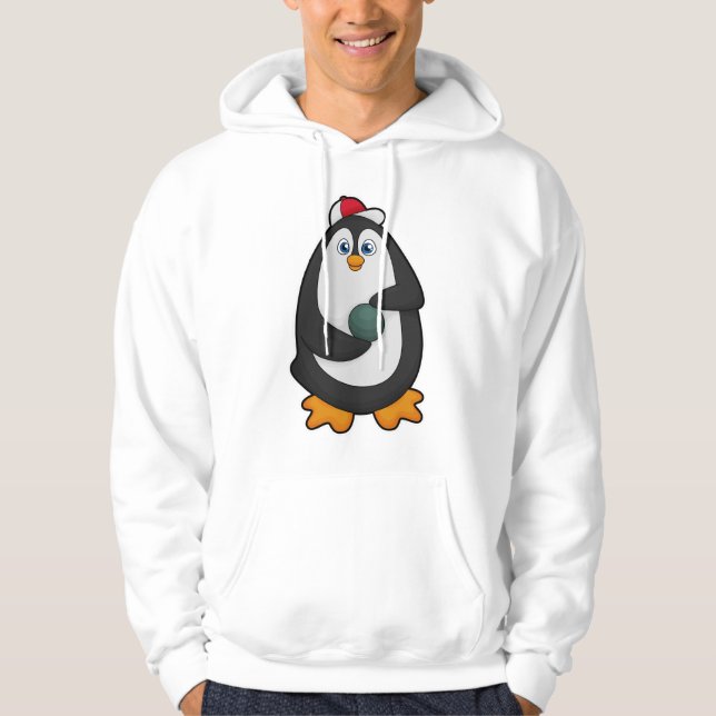 Pingvin på bowling med bowlingklot hoodie (Framsida)