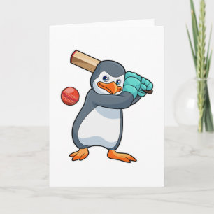 Pingvin på Cricket med cricketträ Kort