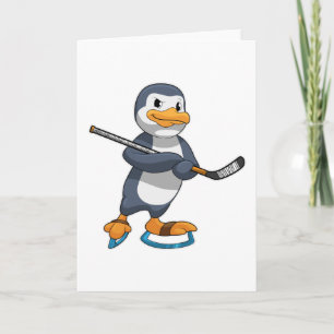 Pingvin på ishockey med ishockeyklubba kort