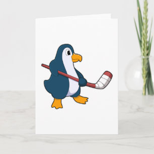 Pingvin på ishockey med ishockeyklubba kort