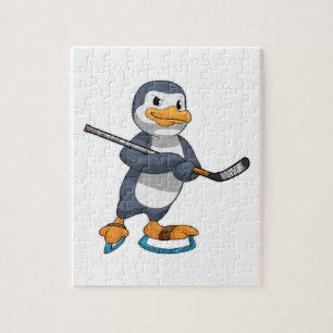 Pingvin på ishockey med ishockeyklubba pussel