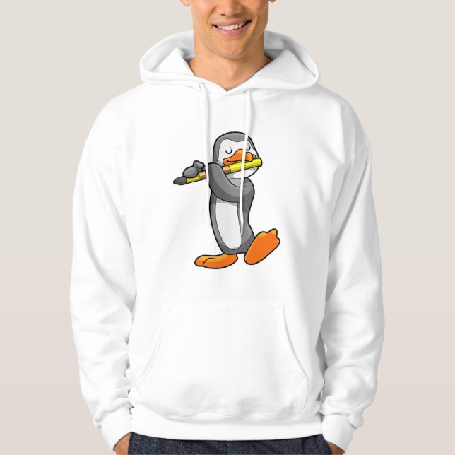 Pingvin på musik med flöjt hoodie (Framsida)