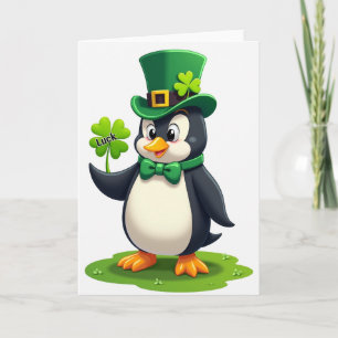 Pingvin Shamrock Lycka Konstkort Kort