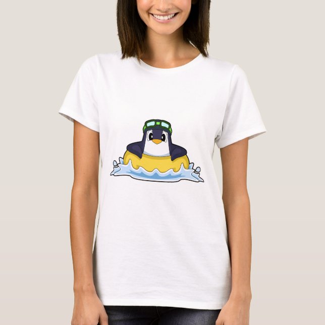 Pingvin Simmande Uppblåsbar flotte Sommar T Shirt (Framsida)
