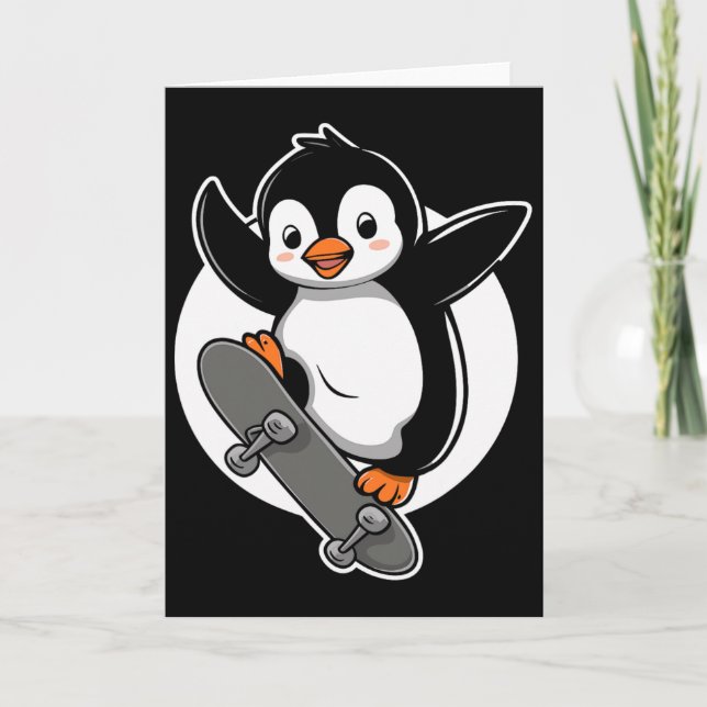 Pingvin Skater Skateboard Skateboard Skridskoåknin Kort (Framsida)