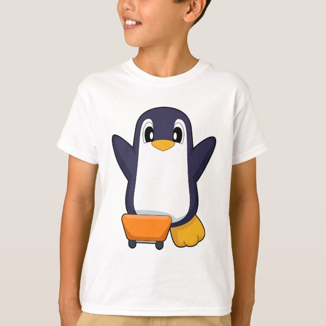 Pingvin Skater Skateboard Sport T Shirt (Framsida)