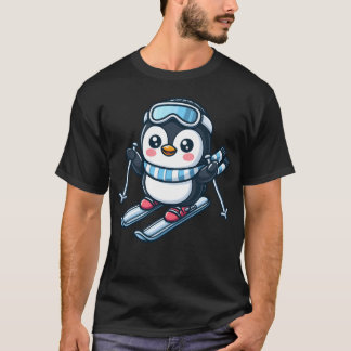 Pingvin skidåkare Vintersportäventyr retro T Shirt