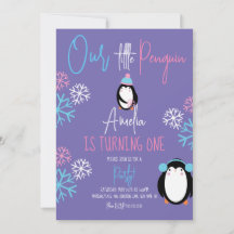 Pingvin Snöflingor Rosa Blå 1-årsdag Violett