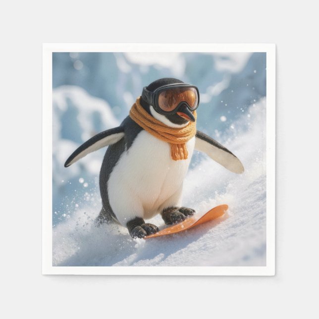 Pingvin snowboard nedför pappersservett (Framsidan)