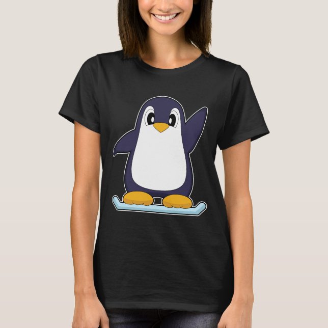 Pingvin Snowboard Snowboard Vintersporter T Shirt (Framsida)
