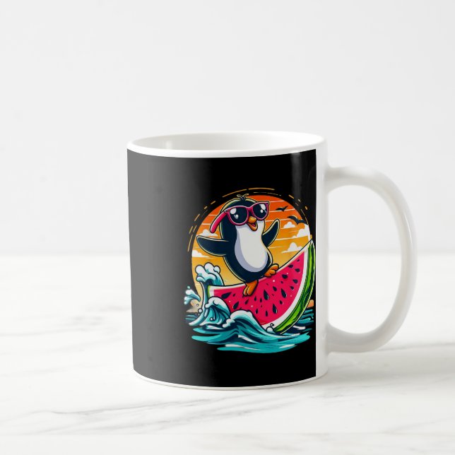 Pingvin Solglasögon Vattenmelon Surfning Sommar So Kaffemugg (Höger)