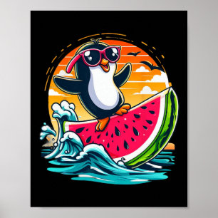 Pingvin Solglasögon Vattenmelon Surfning Sommar So Poster