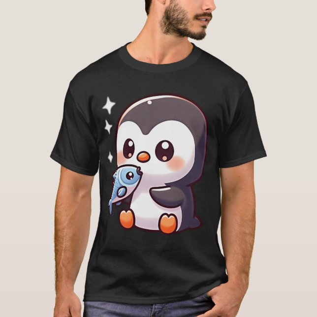 pingvin som äter fisk t shirt (Framsida)
