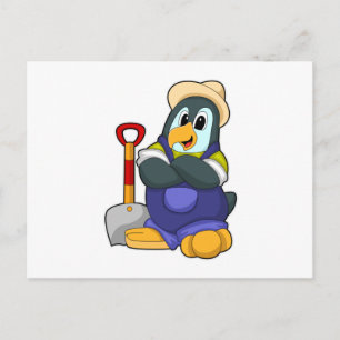 Pingvin som bonde med spade vykort