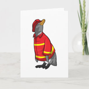 Pingvin som brandman med hjälm kort