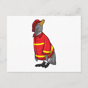 Pingvin som brandman med hjälm vykort