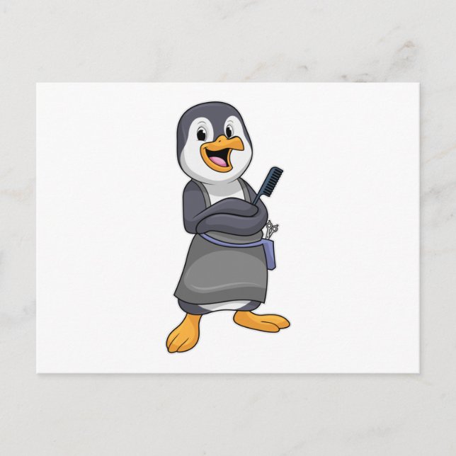 Pingvin som frisör med kam vykort (Framsida)