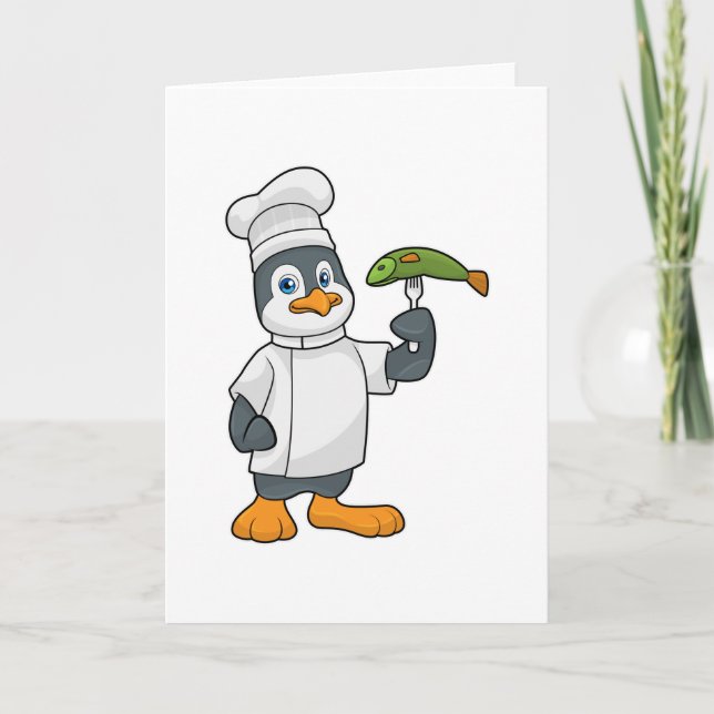 Pingvin som kock med fisk & kokapron kort (Framsida)