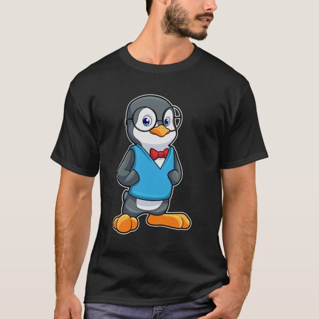 Pingvin som nörd med glasögon t shirt (Framsida)