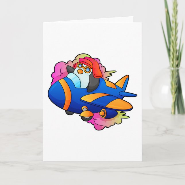 Pingvin som pilot med flygplan kort (Framsida)